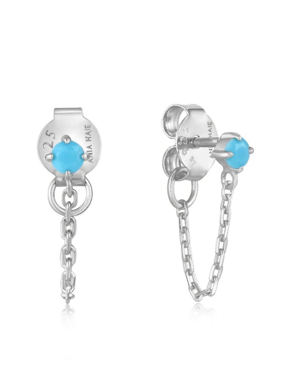 Ania Haie Sterling Silver Turquoise Stud Earrings with Chain